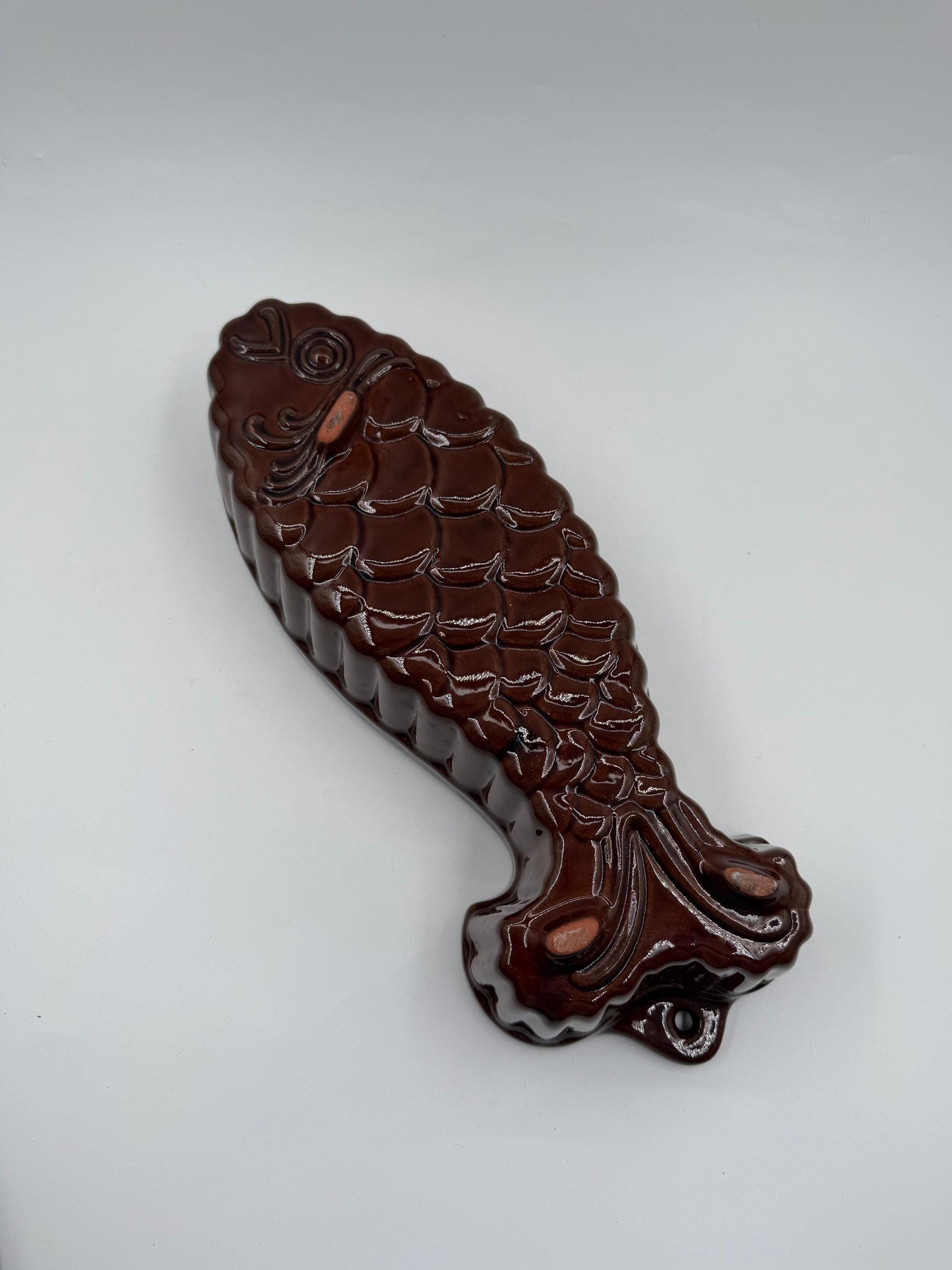 Vintage Backform Fisch braun glasiert Keramik Dekoration