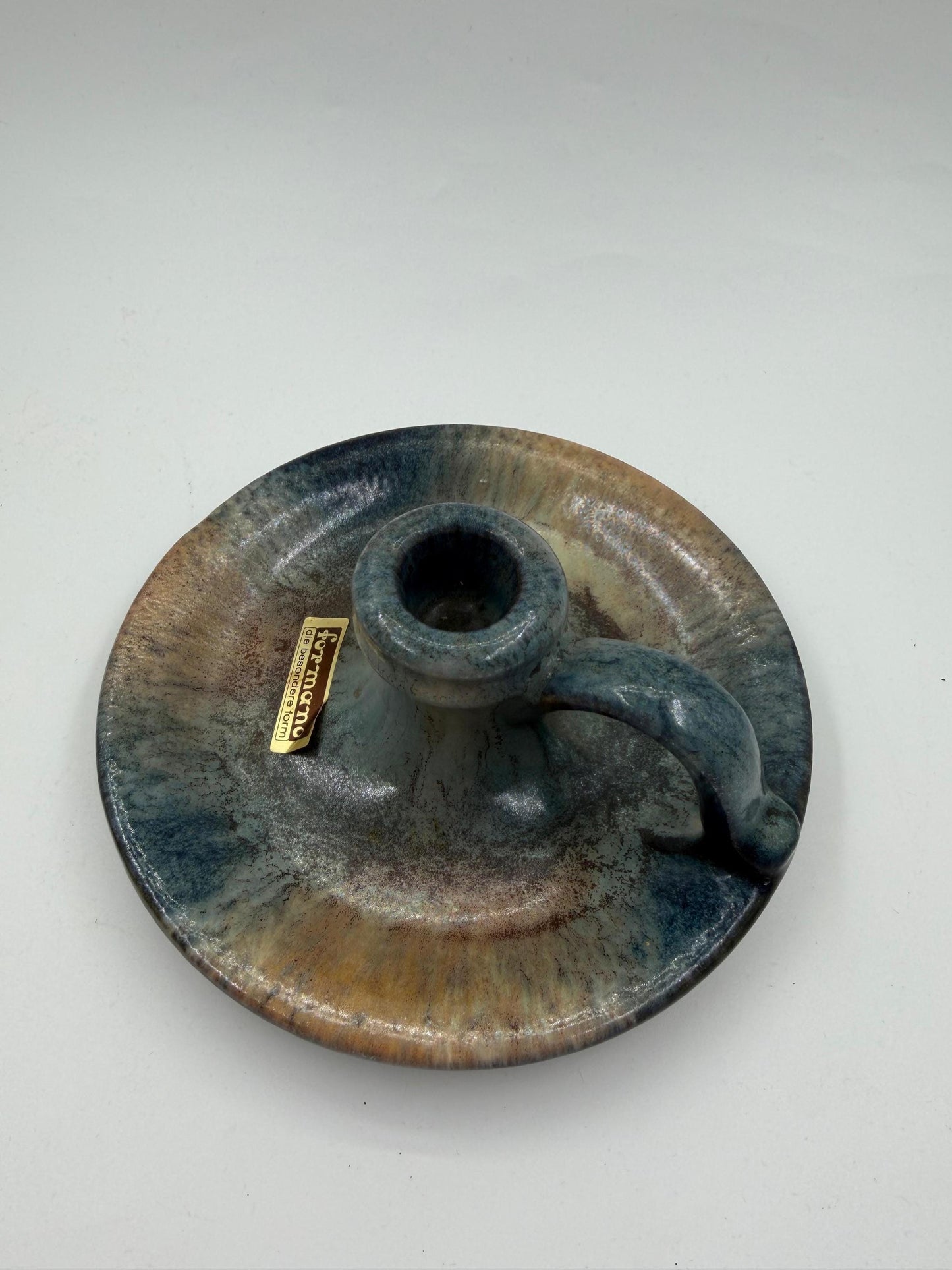 Vintage Kerzenhalter von Formano für Formano Tropfglasur blau grau erd﻿töne