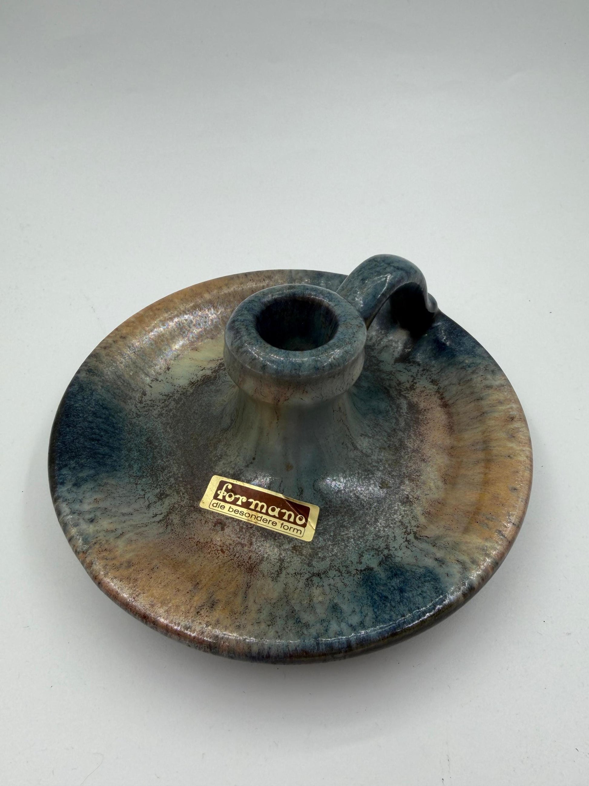 Vintage Kerzenhalter von Formano für Formano Tropfglasur blau grau erd﻿töne