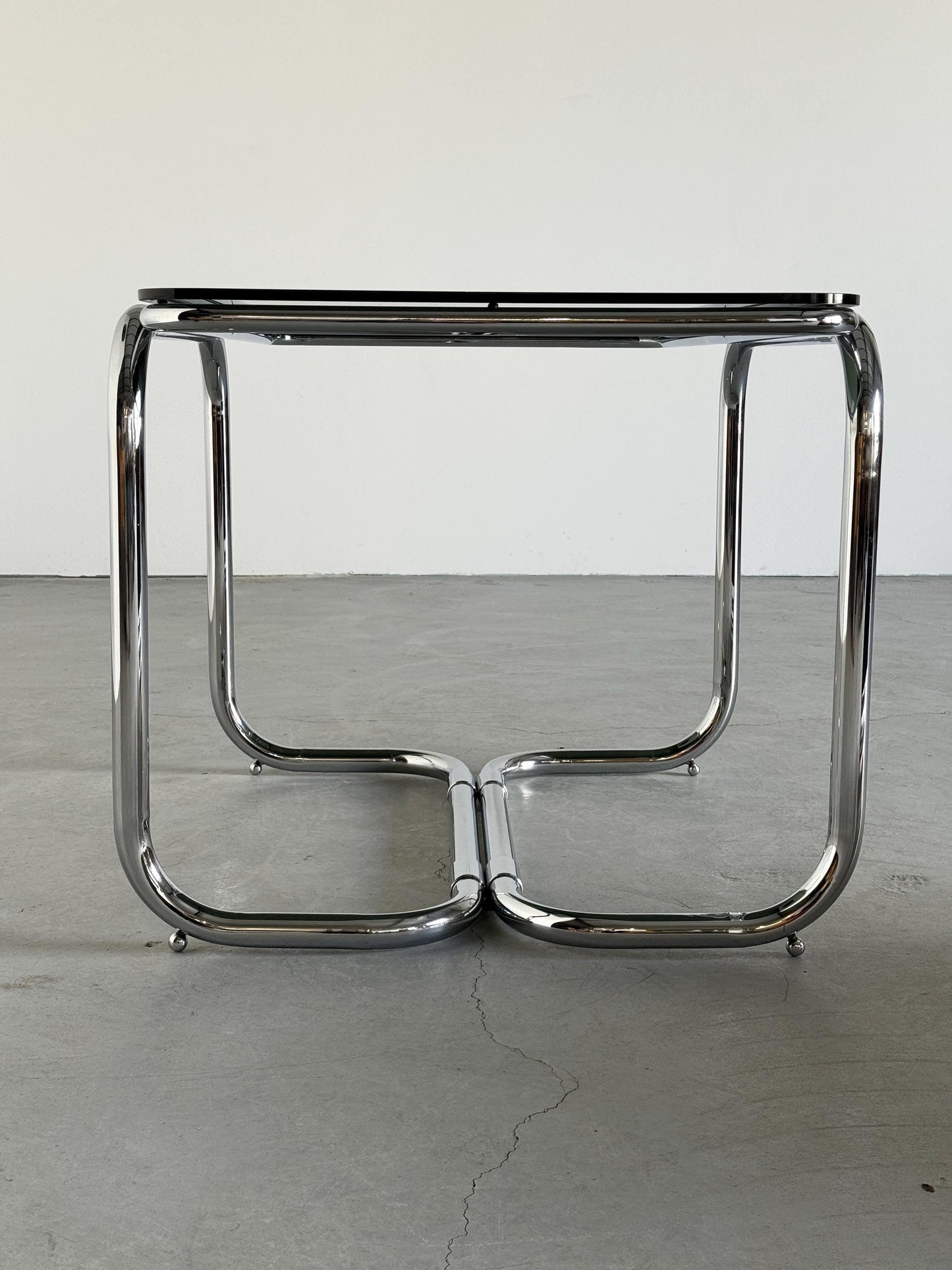 Vintage Bauhaus Schreibtisch Chrom Rauchglas Schwarz Lackholz Vintage Büromöbel