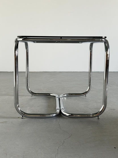 Vintage Bauhaus Schreibtisch Chrom Rauchglas Schwarz Lackholz Vintage Büromöbel