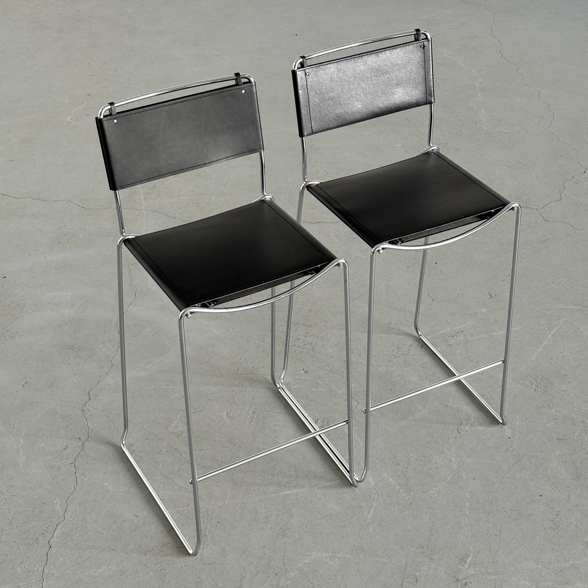 Vintage Set von 2 Barhocker im Stil von Giandomenico Belotti für Alias, Schwarz Chrom