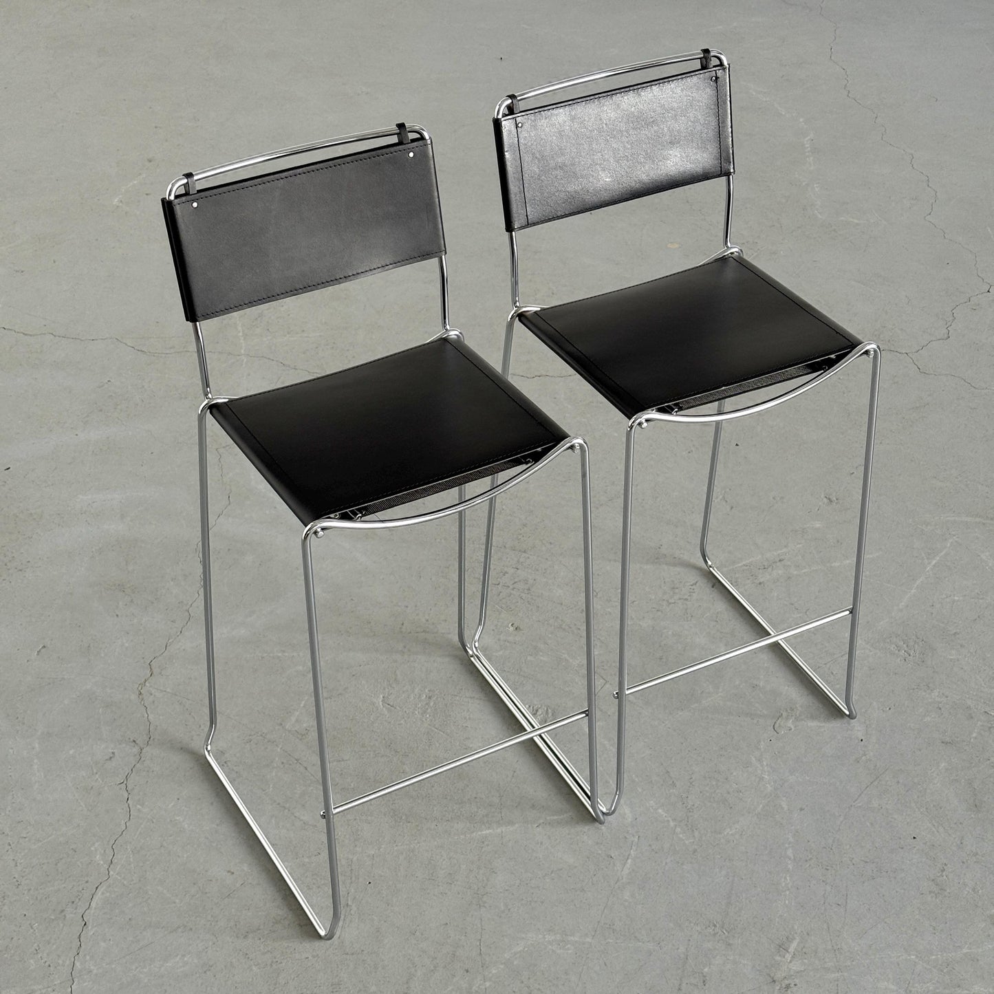 Vintage Set von 2 Barhocker im Stil von Giandomenico Belotti für Alias, Schwarz Chrom
