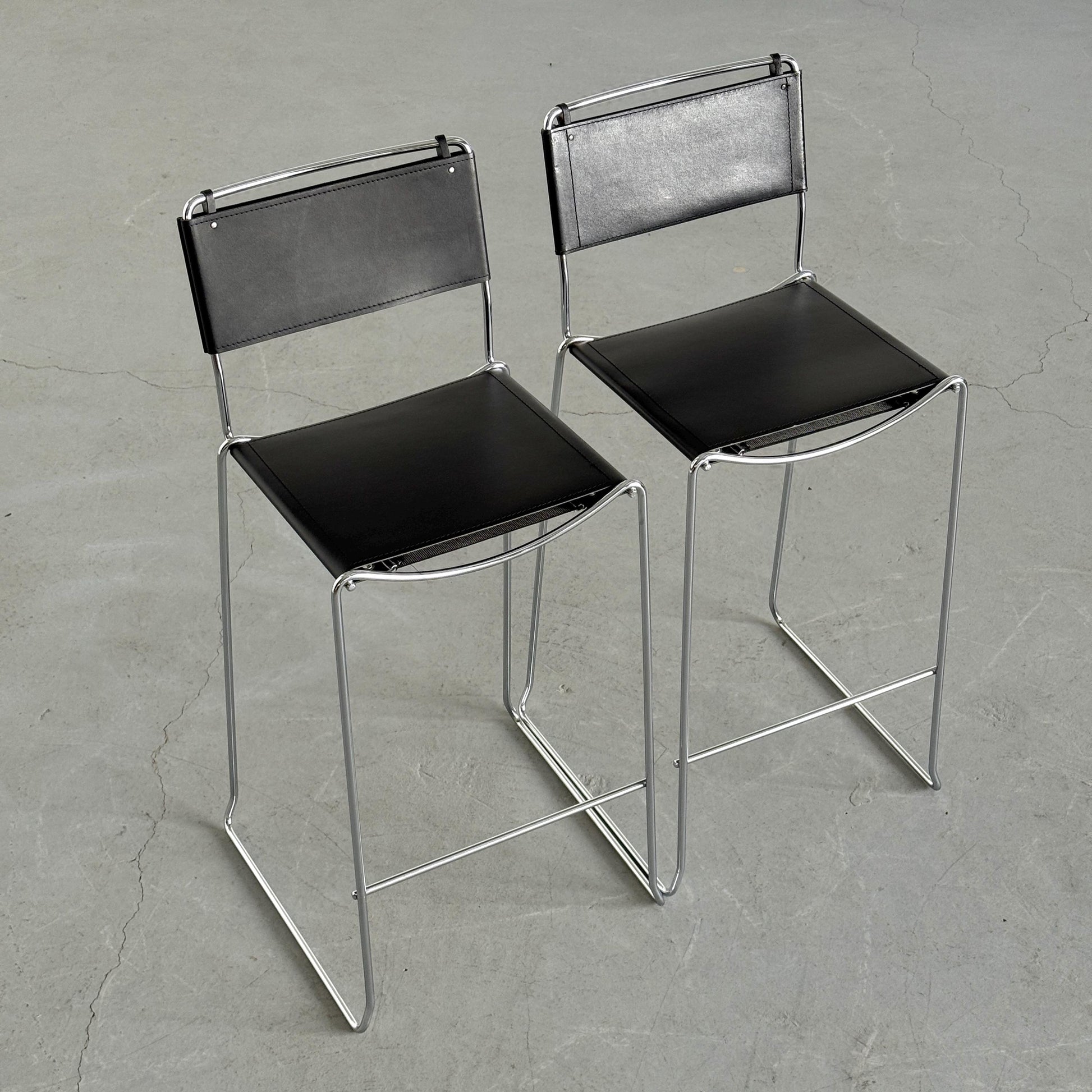 Vintage Set von 2 Barhocker im Stil von Giandomenico Belotti für Alias, Schwarz Chrom