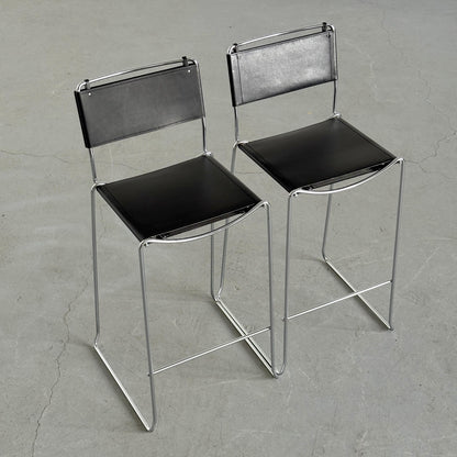 Vintage Set von 2 Barhocker im Stil von Giandomenico Belotti für Alias, Schwarz Chrom