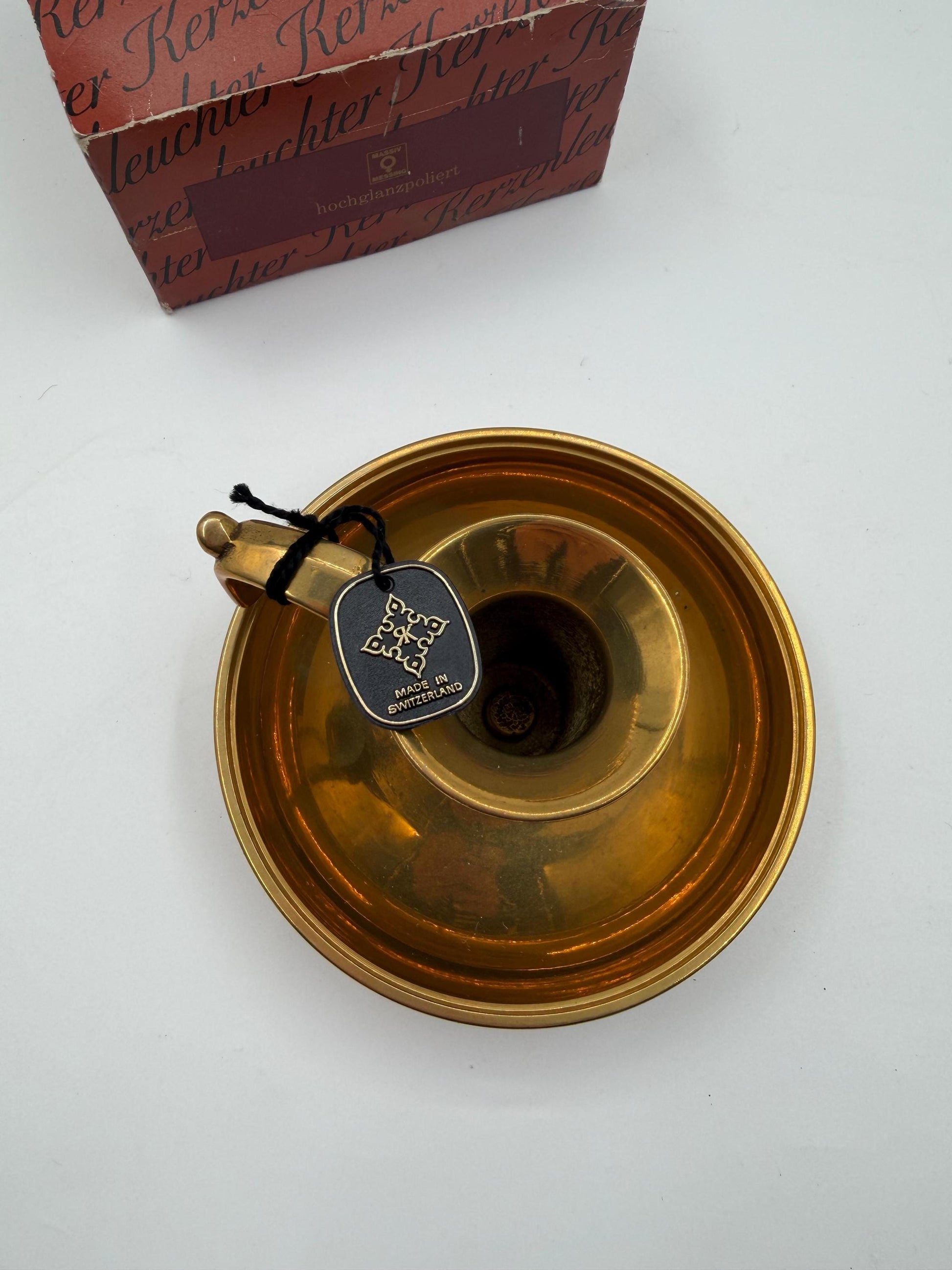 Vintage Kerzenleuchter Messing, Gold, neu, Made in Switzerland
