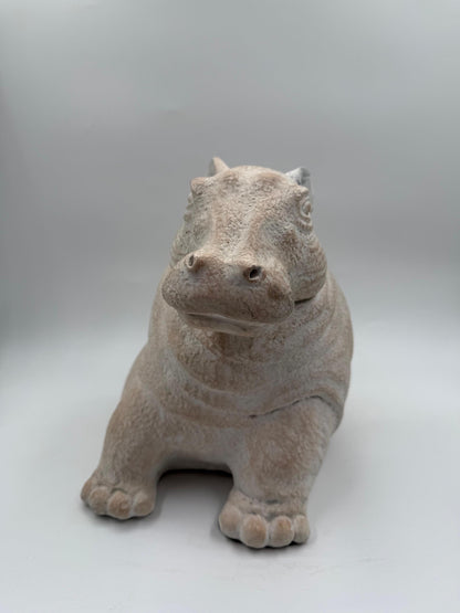 Vintage Skulptur Hippo von Paul Bellardo für Austin Productions grau erdig