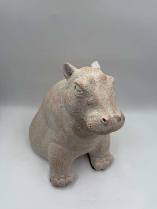 Vintage Skulptur Hippo von Paul Bellardo für Austin Productions grau erdig