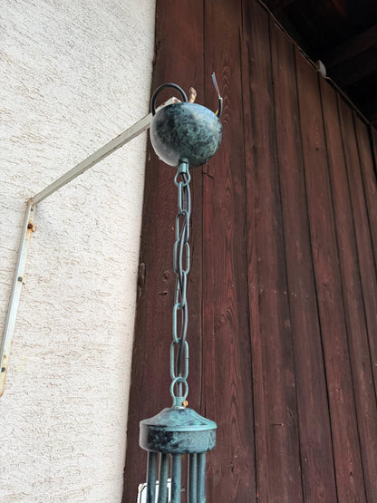 Vintage Lampe Kronleuchter 5-flammig Tiffany Blau Weiß Perlmutt Kupferpatina Messing