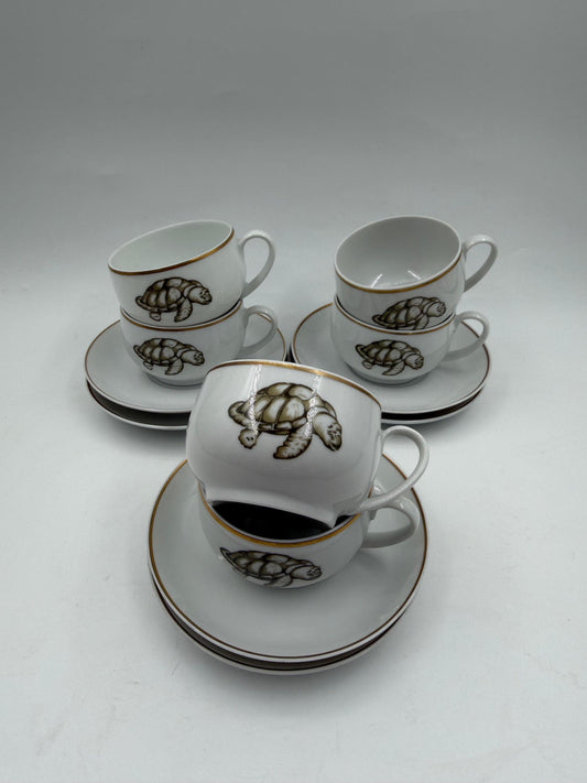 Vintage Mokka-Tasse Schildkröte von Tirschenreuth Goldrand Set 6 Pers.