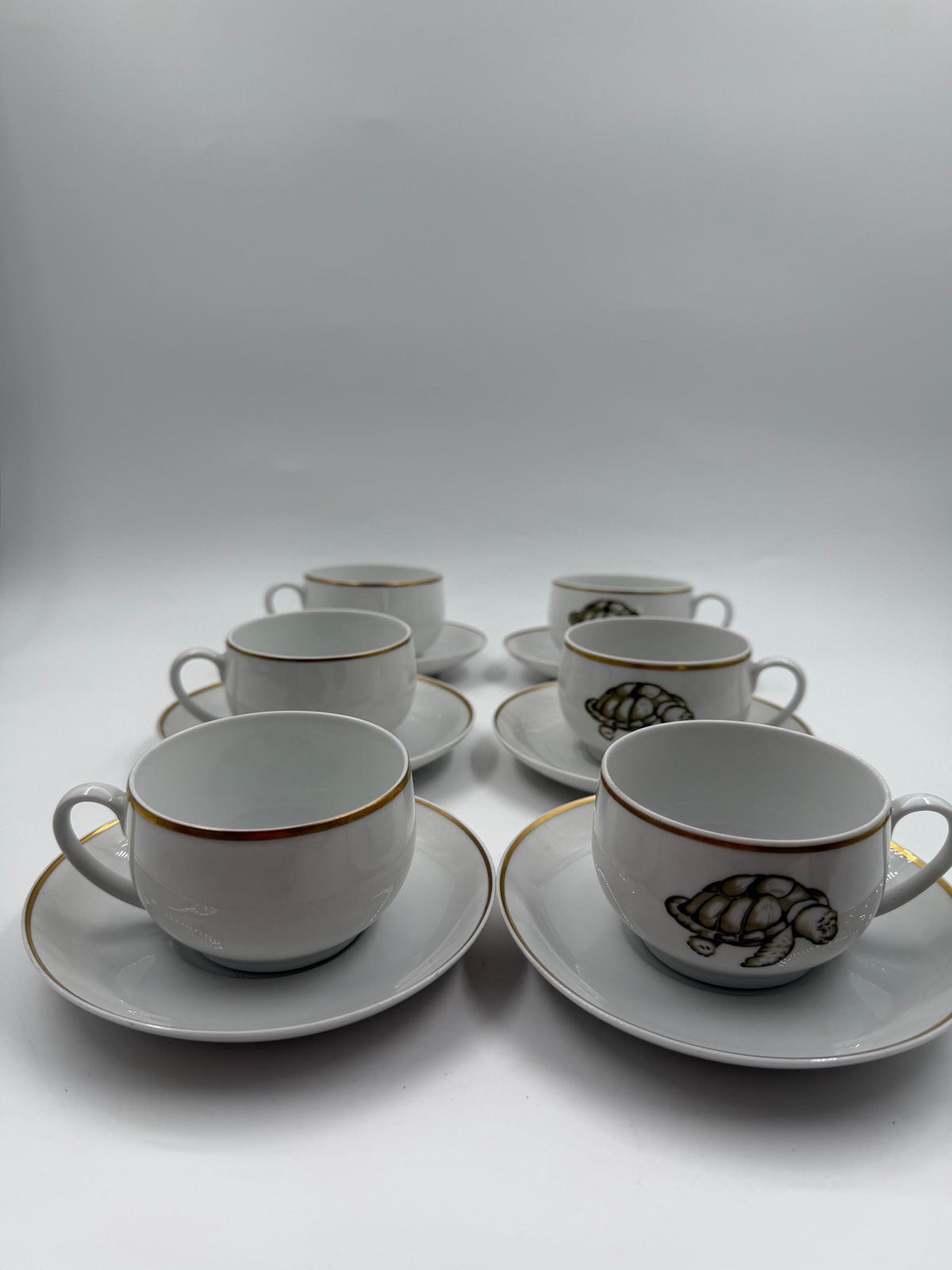 Vintage Mokka-Tasse Schildkröte von Tirschenreuth Goldrand Set 6 Pers.