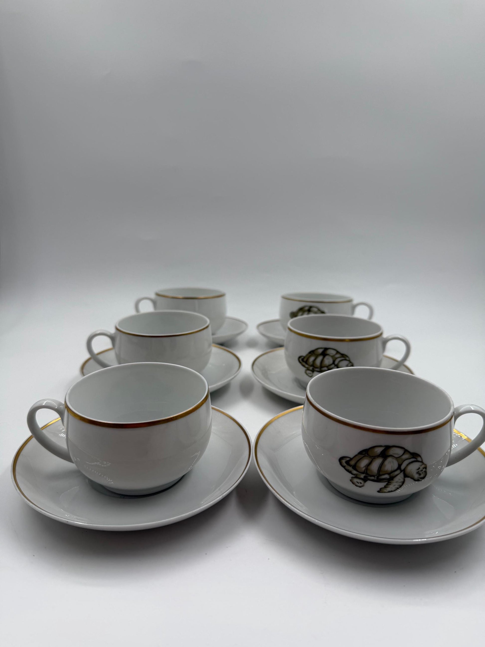 Vintage Mokka-Tasse Schildkröte von Tirschenreuth Goldrand Set 6 Pers.