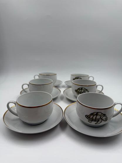 Vintage Mokka-Tasse Schildkröte von Tirschenreuth Goldrand Set 6 Pers.
