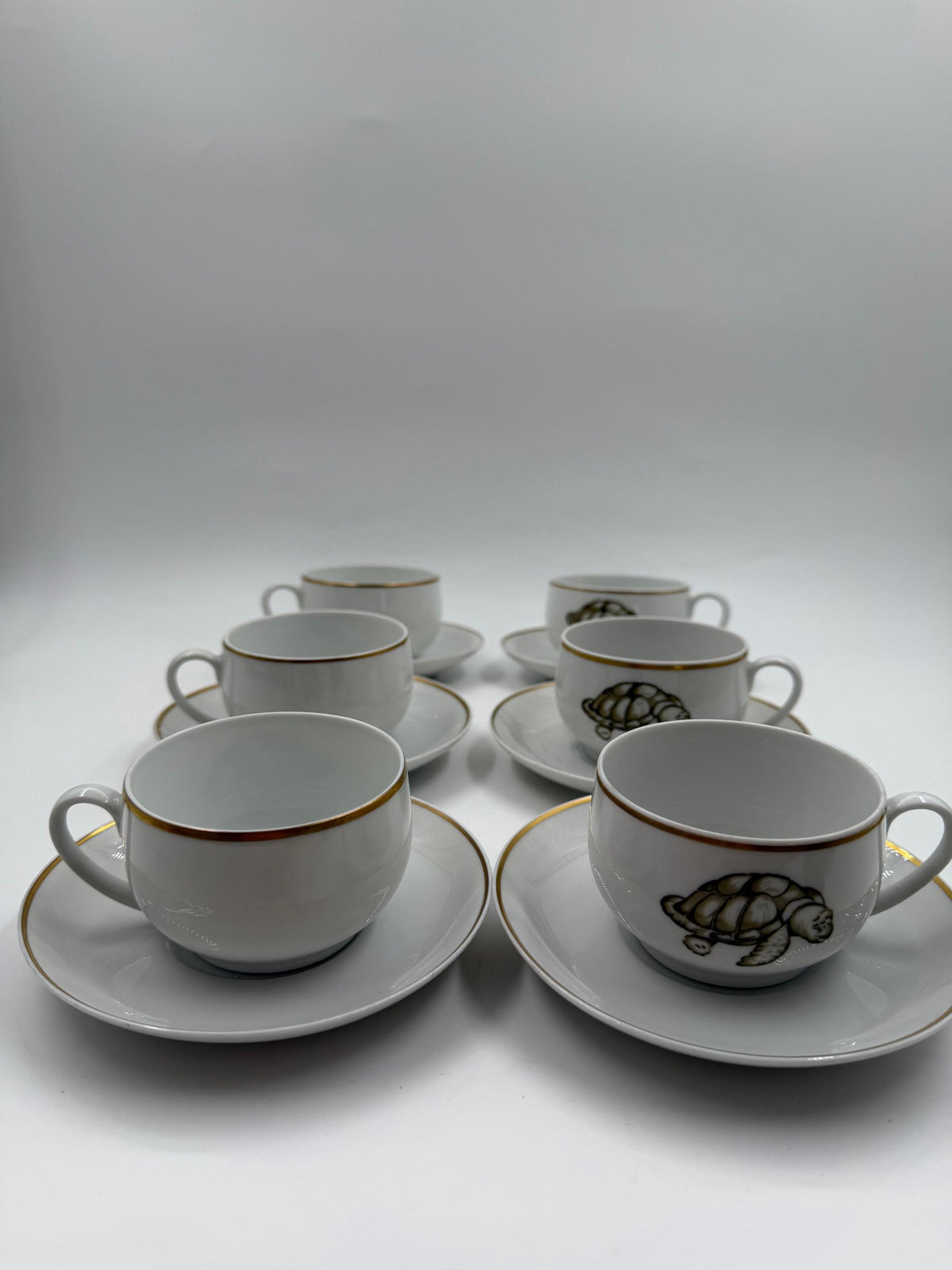Vintage Mokka-Tasse Schildkröte von Tirschenreuth Goldrand Set 6 Pers.