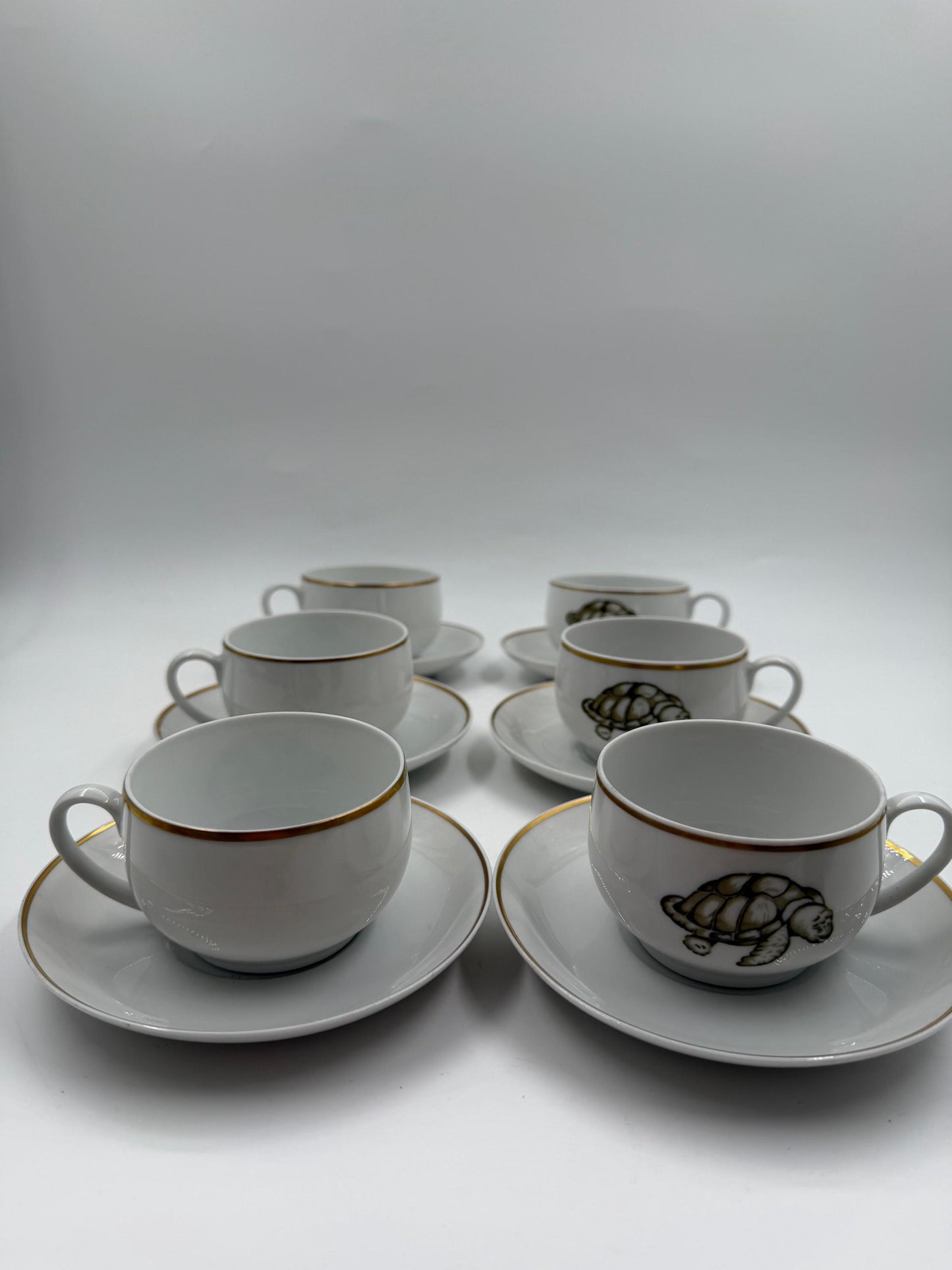 Vintage Mokka-Tasse Schildkröte von Tirschenreuth Goldrand Set 6 Pers.