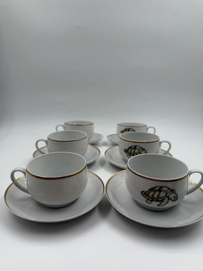 Vintage Mokka-Tasse Schildkröte von Tirschenreuth Goldrand Set 6 Pers.