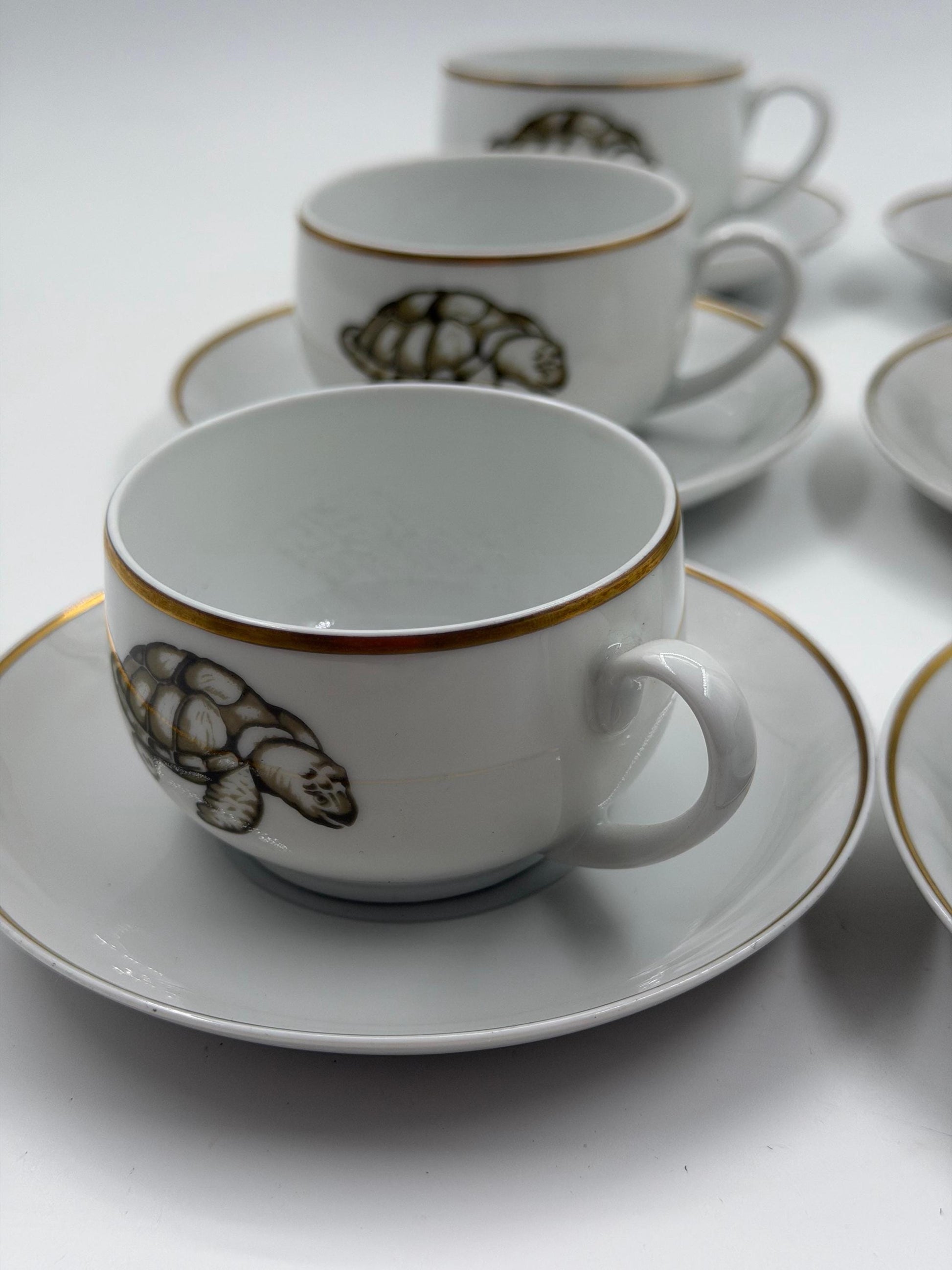 Vintage Mokka-Tasse Schildkröte von Tirschenreuth Goldrand Set 6 Pers.