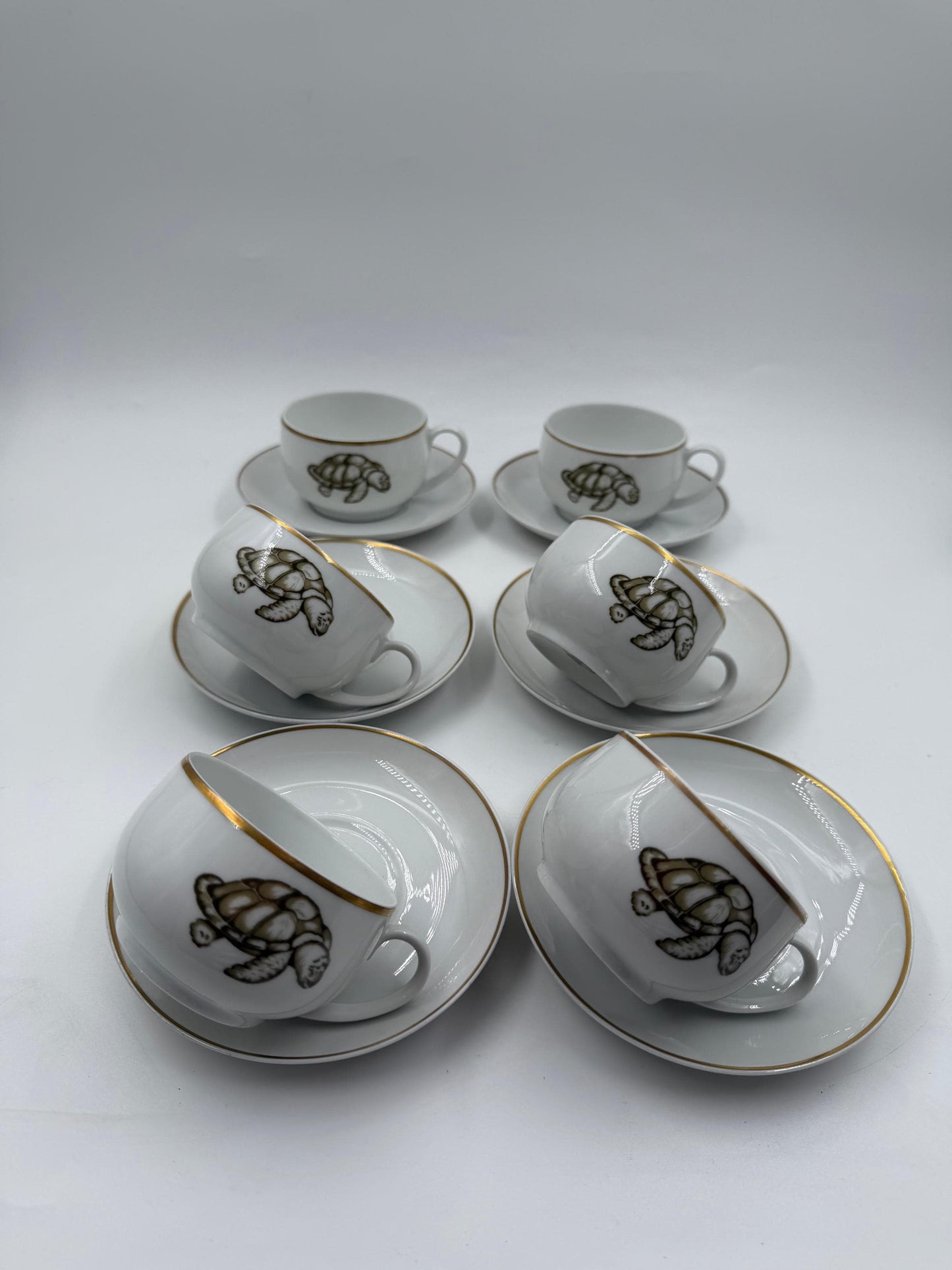 Vintage Mokka-Tasse Schildkröte von Tirschenreuth Goldrand Set 6 Pers.