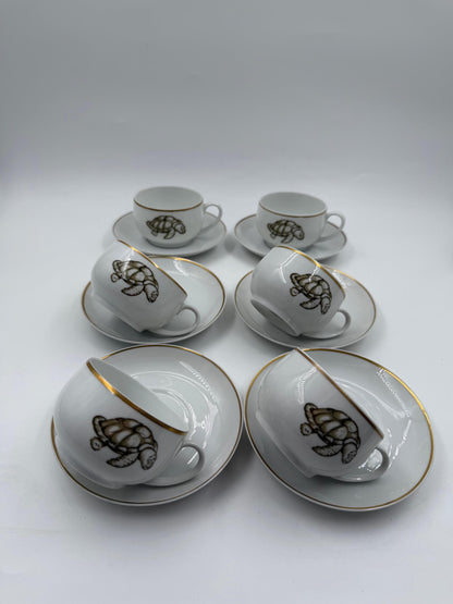 Vintage Mokka-Tasse Schildkröte von Tirschenreuth Goldrand Set 6 Pers.