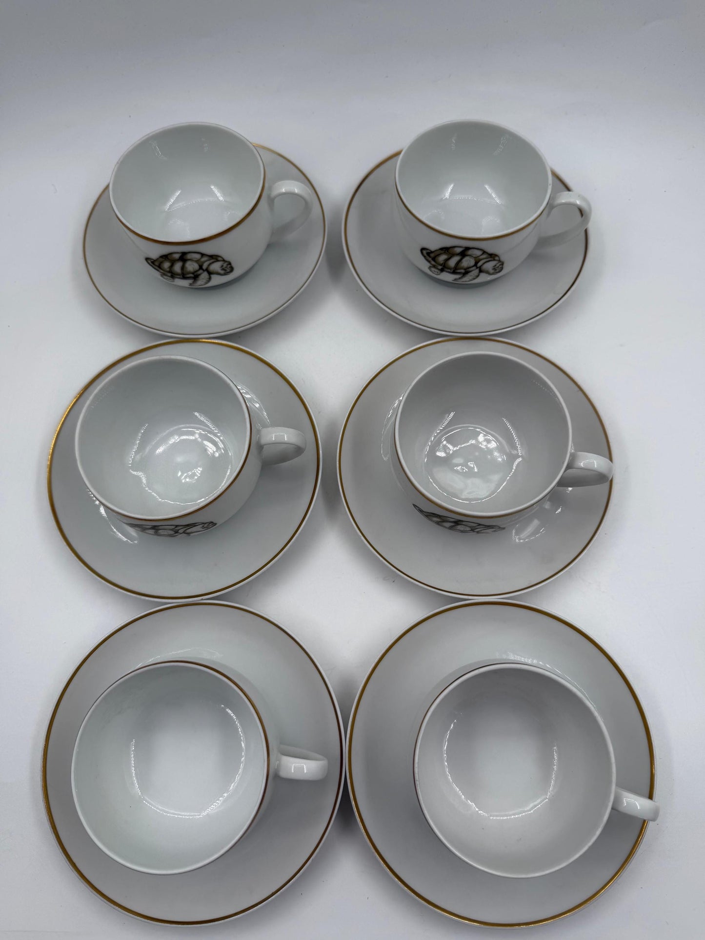 Vintage Mokka-Tasse Schildkröte von Tirschenreuth Goldrand Set 6 Pers.