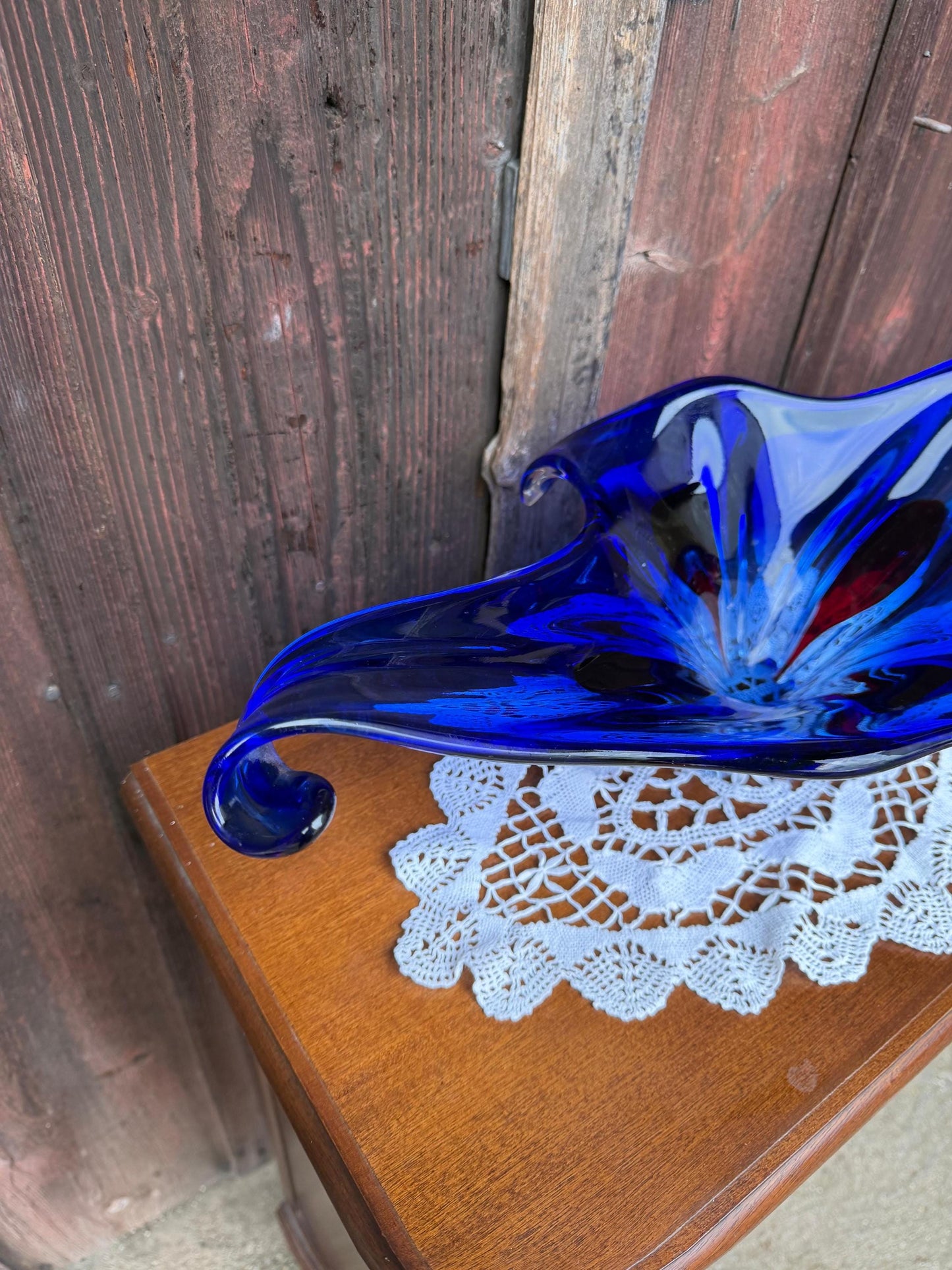Vintage Glasschale Sommerso Murano blau rot klar riesig