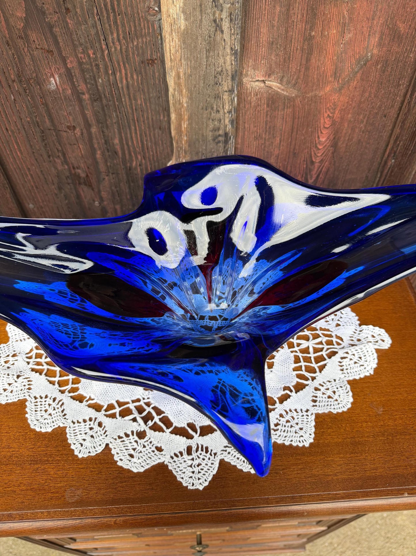 Vintage Glasschale Sommerso Murano blau rot klar riesig