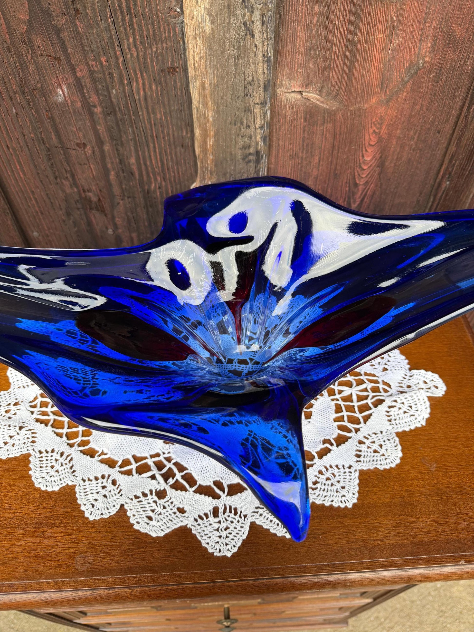 Vintage Glasschale Sommerso Murano blau rot klar riesig