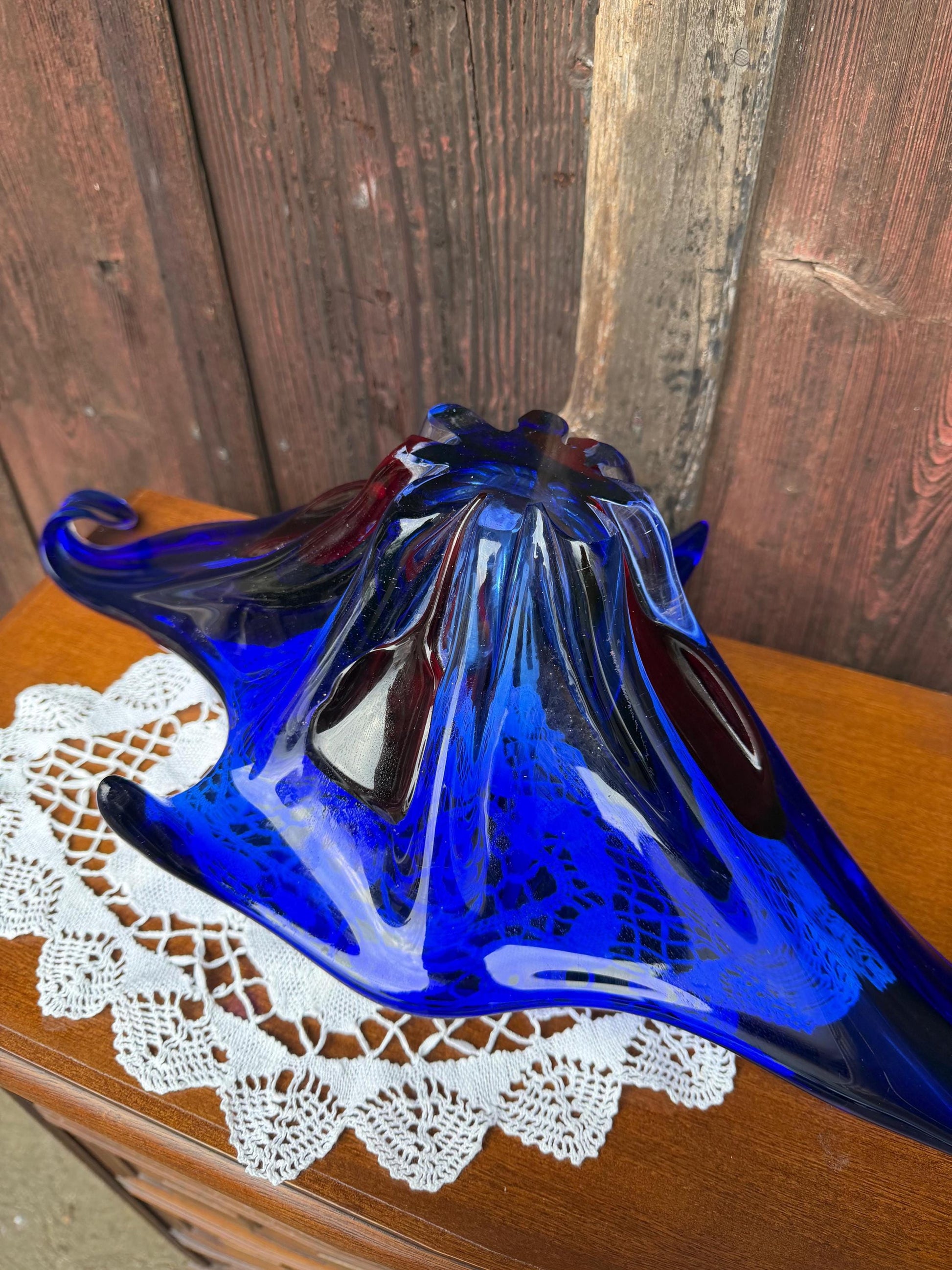Vintage Glasschale Sommerso Murano blau rot klar riesig