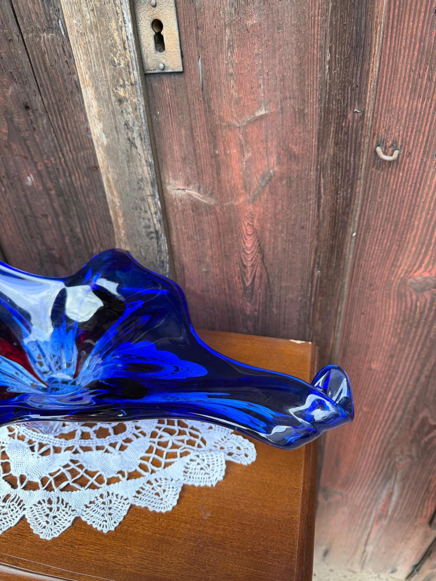 Vintage Glasschale Sommerso Murano blau rot klar riesig