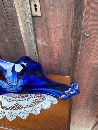 Vintage Glasschale Sommerso Murano blau rot klar riesig