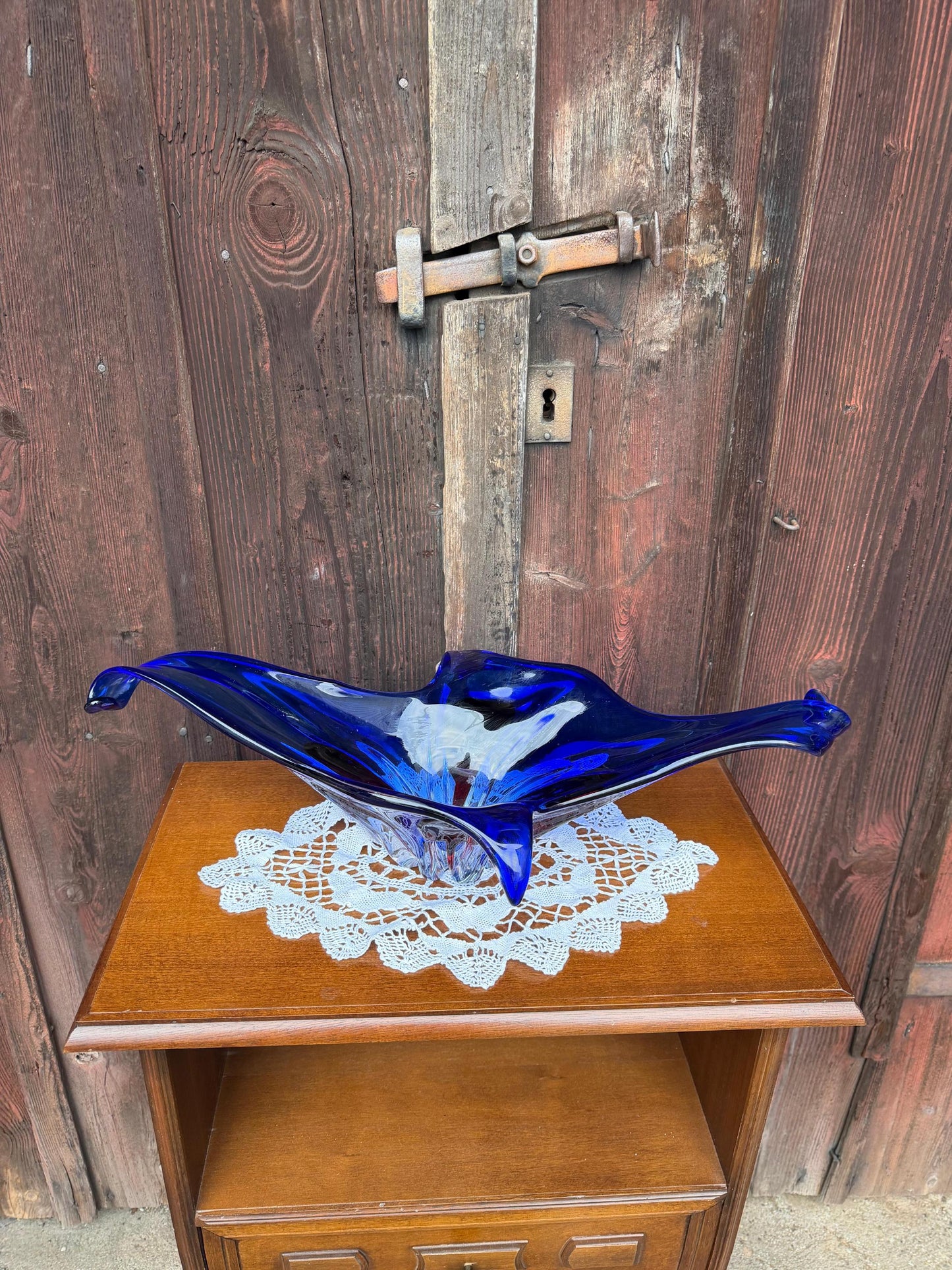 Vintage Glasschale Sommerso Murano blau rot klar riesig