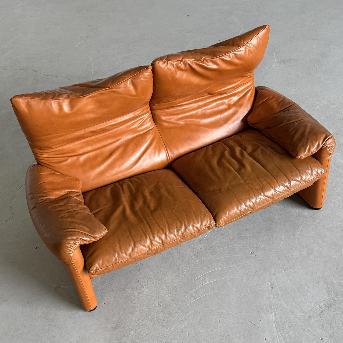Vintage Sofa Maralunga von Vico Magistretti für Cassina cognacbraun Leder