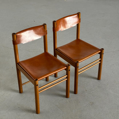 Vintage Set von 2 Esszimmerstuhl von Ibisco Sedie für Ibisco Sedie Cognacleder
