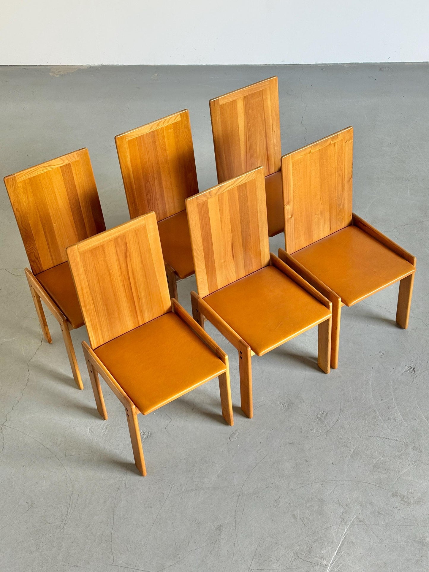 Vintage Set von 6 Esszimmerstuhl von Romanutti für Romanutti Ulmenholz, Leder
