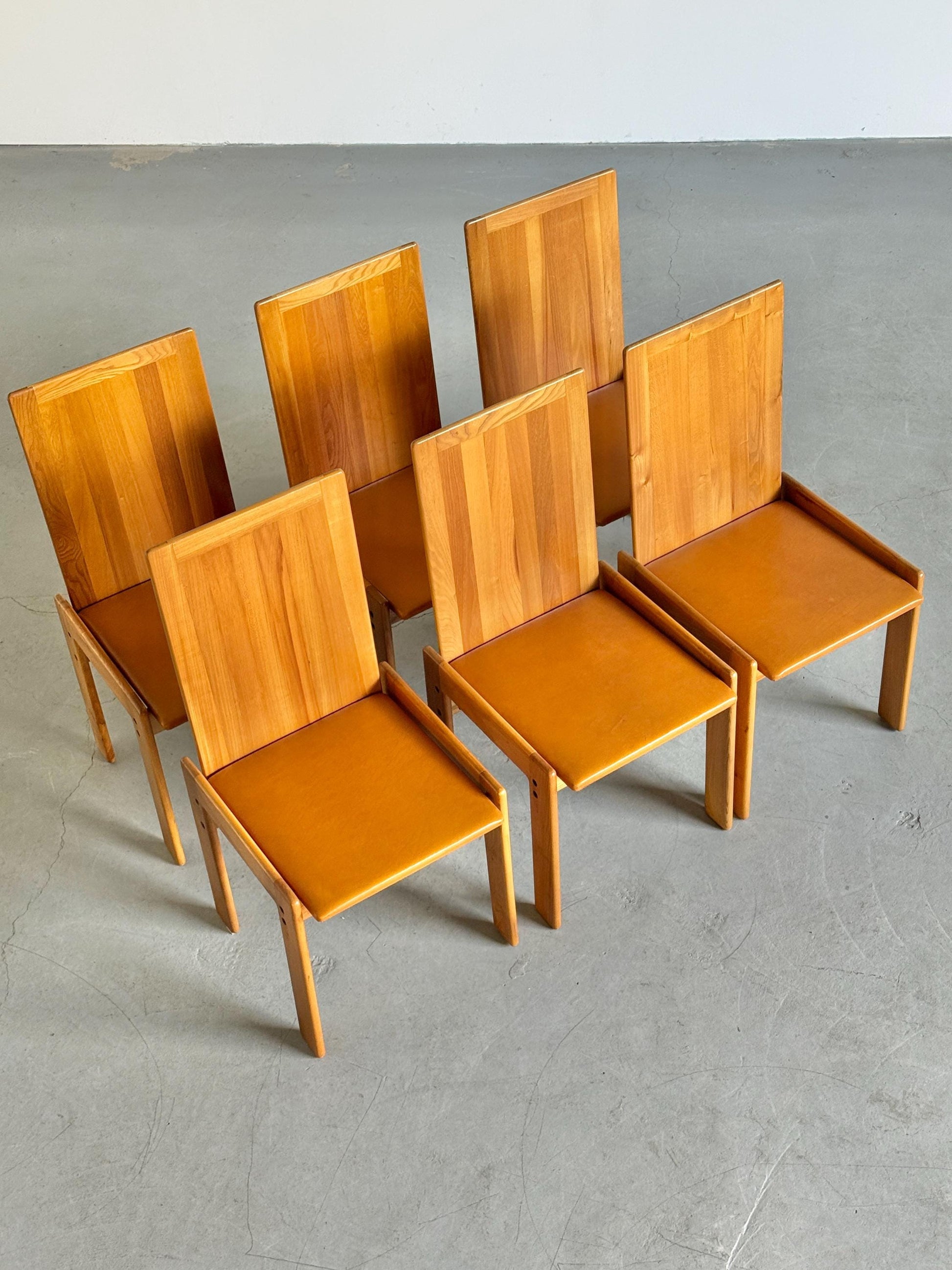 Vintage Set von 6 Esszimmerstuhl von Romanutti für Romanutti Ulmenholz, Leder