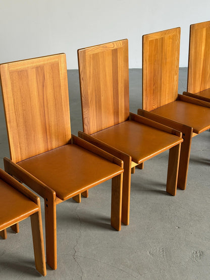 Vintage Set von 6 Esszimmerstuhl von Romanutti für Romanutti Ulmenholz, Leder