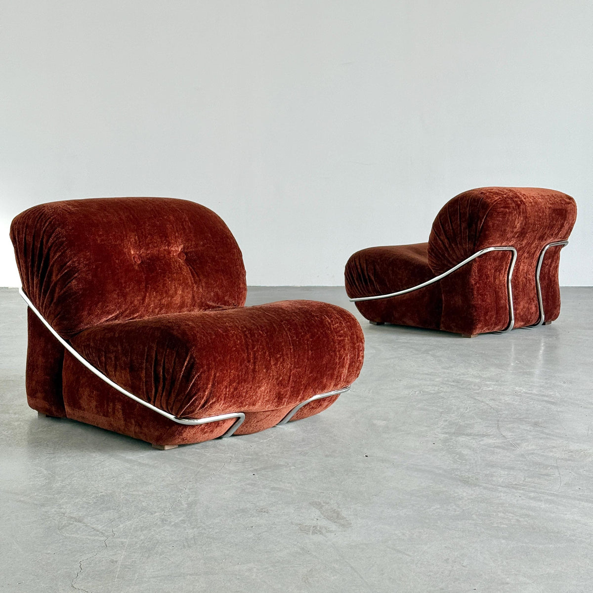 Vintage Set von 2 Lounge Chair italienisch, Rost Samt, Chromrahmen