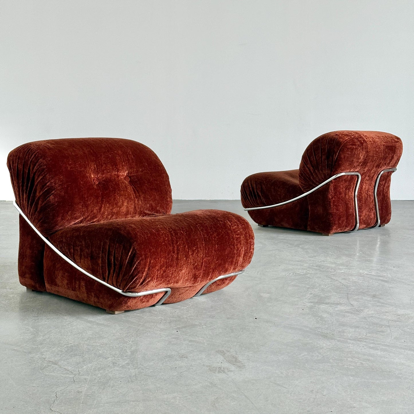 Vintage Set von 2 Lounge Chair italienisch, Rost Samt, Chromrahmen