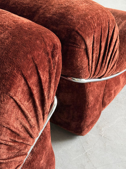 Vintage Set von 2 Lounge Chair italienisch, Rost Samt, Chromrahmen