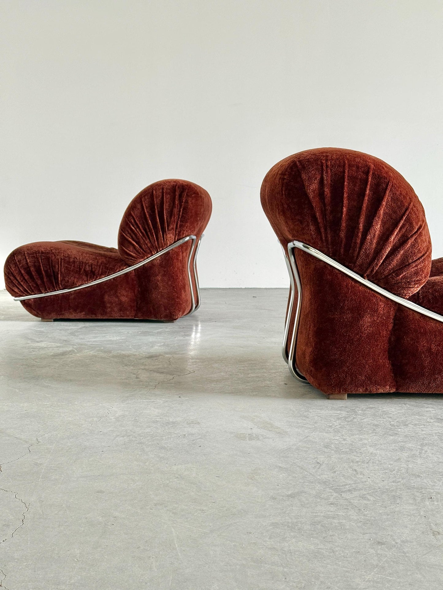 Vintage Set von 2 Lounge Chair italienisch, Rost Samt, Chromrahmen