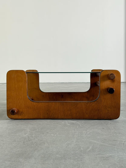 Vintage Couchtisch Kiefernsperrholz und Glas naturklar Kiefernsperrholz Glas klar Holz natur