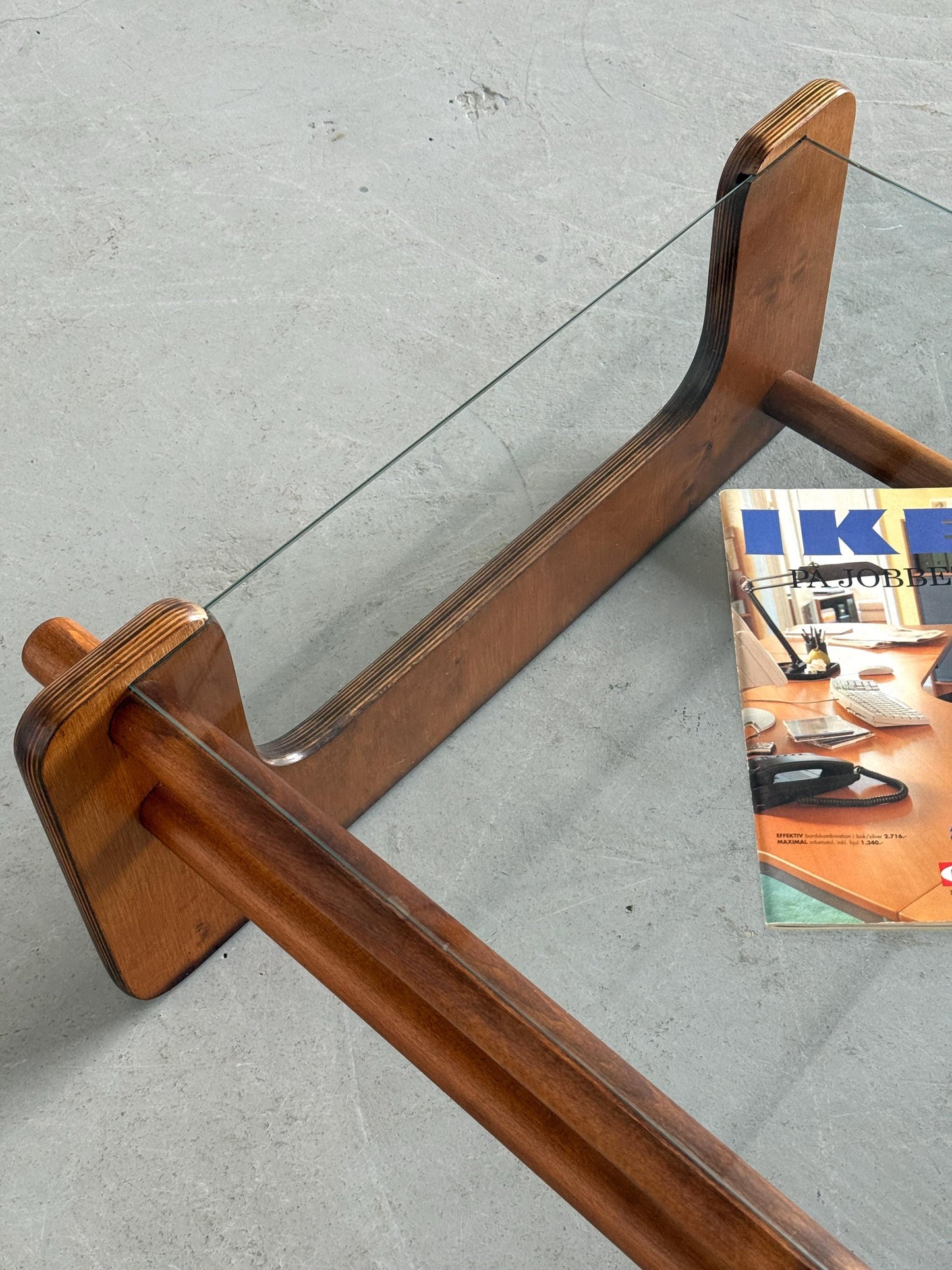 Vintage Couchtisch Kiefernsperrholz und Glas naturklar Kiefernsperrholz Glas klar Holz natur