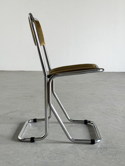 Vintage Freischwinger Stuhl von Arflex für Arflex dunkelgrün chrom