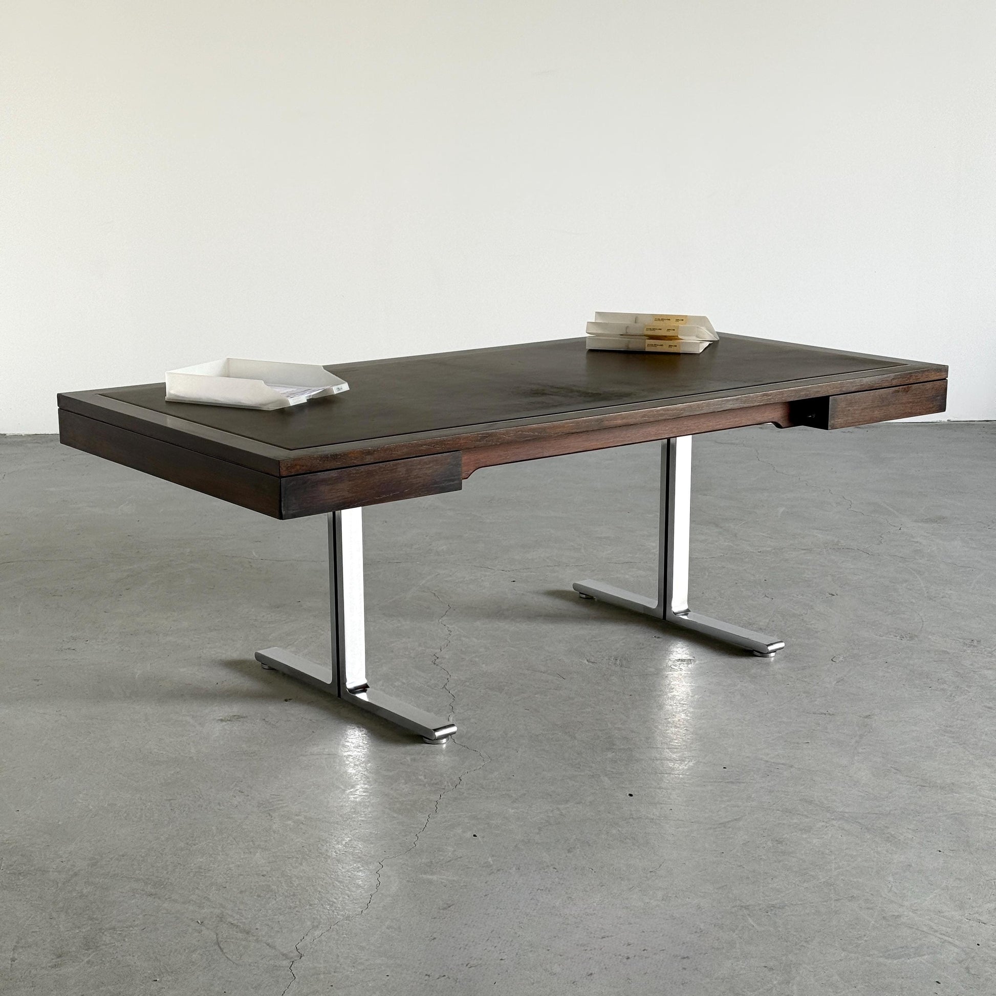 Vintage Schreibtisch für Walter Knoll Teak Leder Stahl