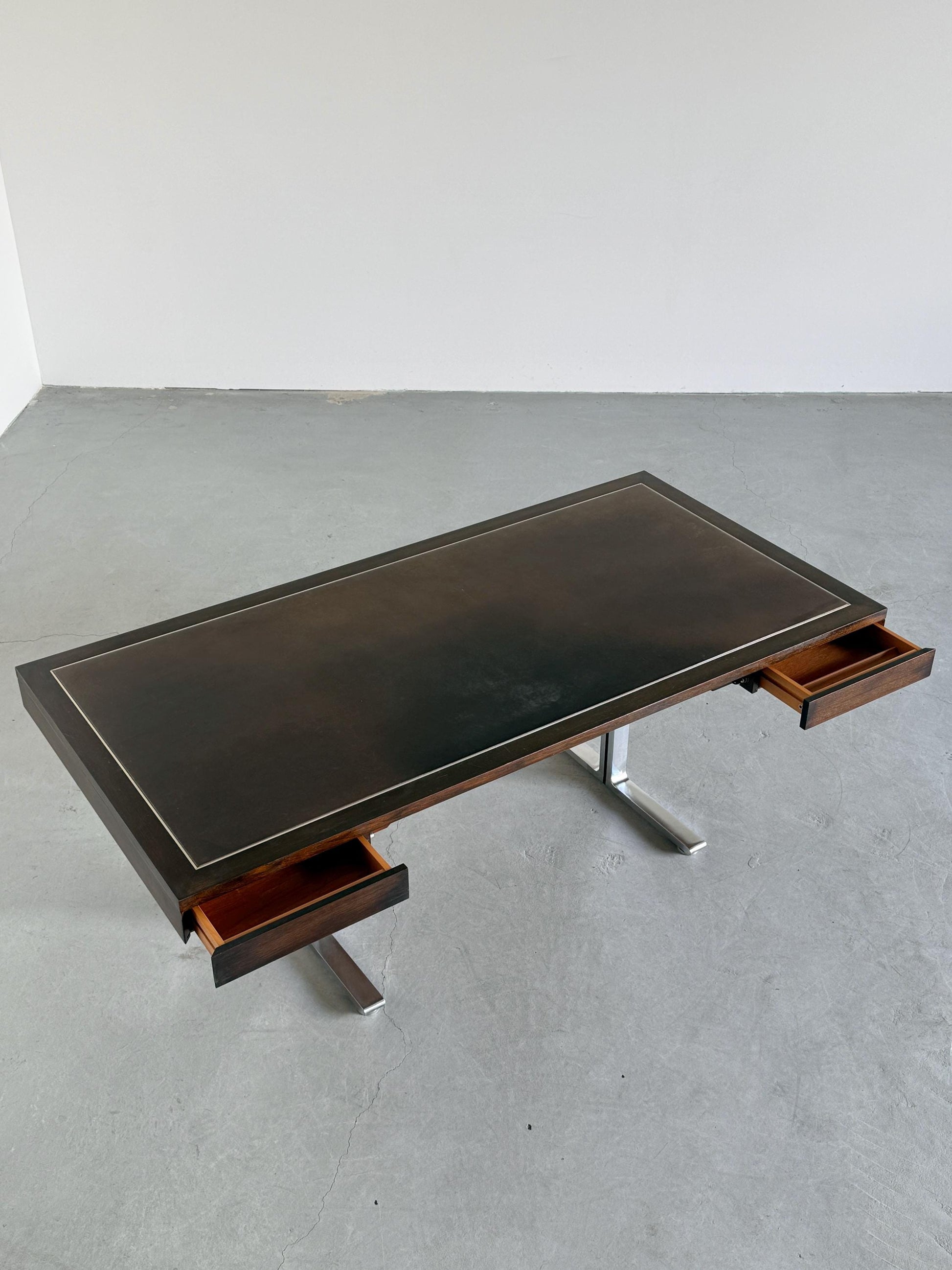 Vintage Schreibtisch für Walter Knoll Teak Leder Stahl