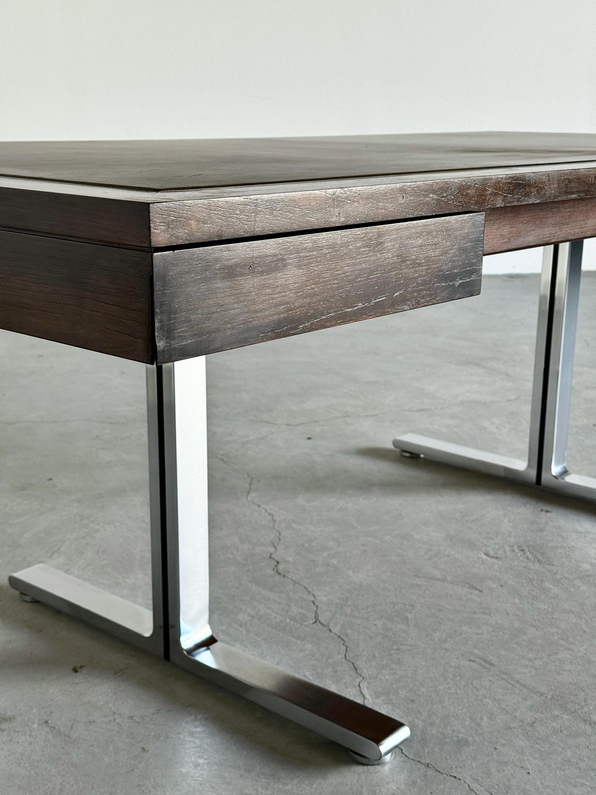 Vintage Schreibtisch für Walter Knoll Teak Leder Stahl