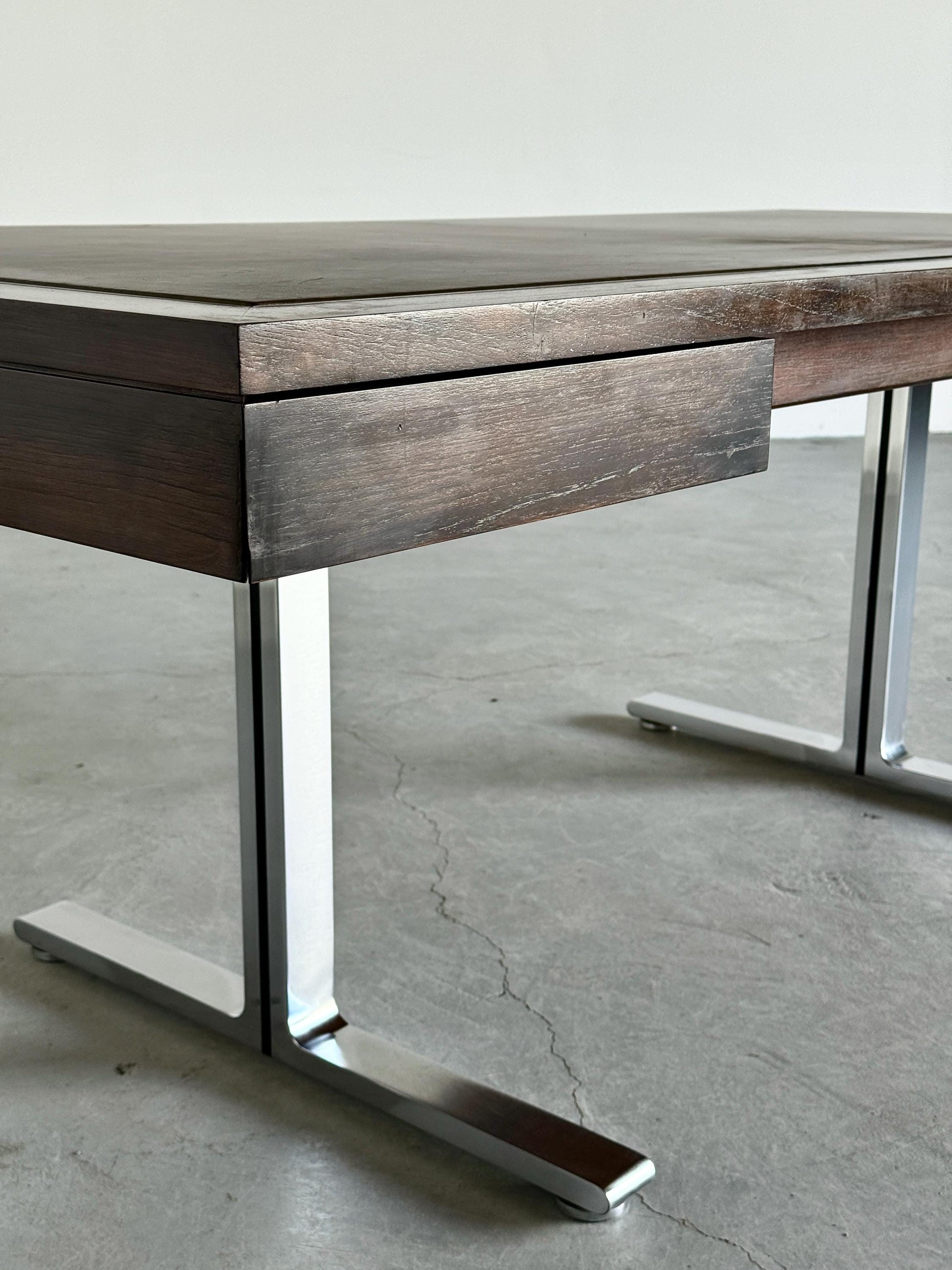 Vintage Schreibtisch für Walter Knoll Teak Leder Stahl