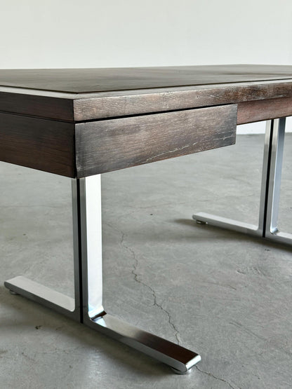 Vintage Schreibtisch für Walter Knoll Teak Leder Stahl