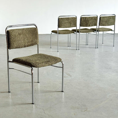 Vintage Set von 4 Stuhl von Hans Fiedler und Hans Heyder Olivgrün Chrom Bouclé