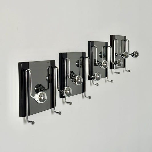 Vintage Garderobenhaken Set von 4 von Willy Rizzo für Rizzo Rauchspiegel Wandmontage